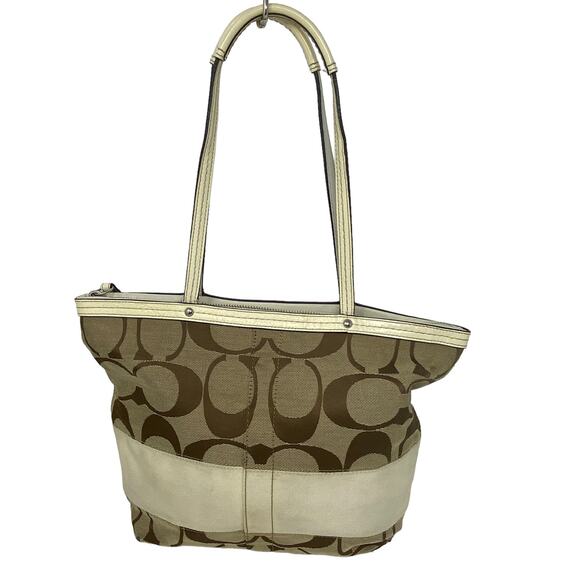 COACH Y2K Canvas Signature C Monogram Brown Cream Shoulder Bag Purse Handbag - Picture 1 of 16